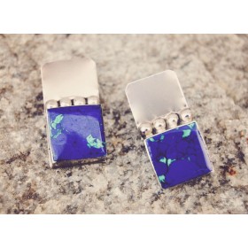 Sterling Silver Earrings with Lapis Turquoise Flecks